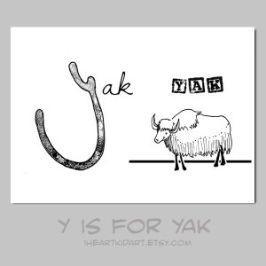 Y is for Yak Animal ABC Alphabet Kid Art Print image 1