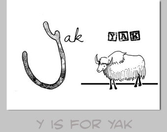 Y is for Yak Animal ABC Alphabet Kid Art Print