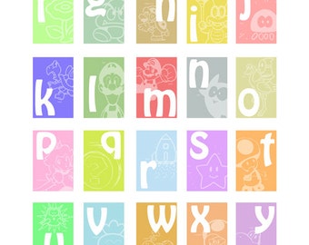 Super Mario Bruder Nintendo ABC Alphabet Zimmer Dekor Poster