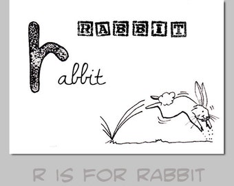 R is for Rabbit Animal ABC Alphabet Kid Art Print
