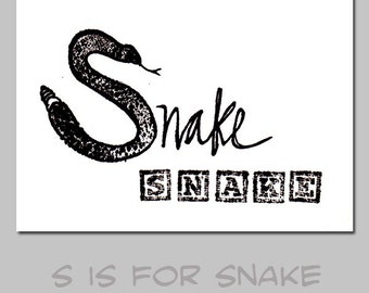 S is for Snake Animal ABC Alphabet Kid Art Print