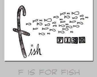 F is for Fish Animal ABC Alphabet Kid Art Print