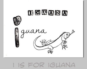 I is for Iguana Animal ABC Alphabet Kid Art Print