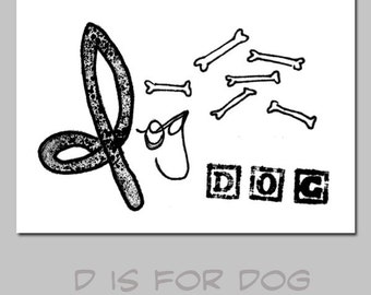 D is for Dog Animal ABC Alphabet Kid Art Print