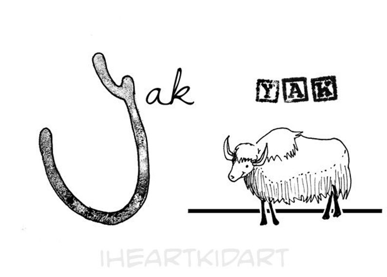 Y is for Yak Animal ABC Alphabet Kid Art Print image 2