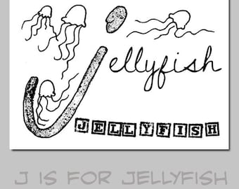 J is for Jellyfish Animal ABC Alphabet Kid Art Print