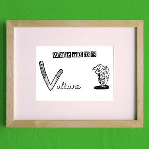 V is for Vulture Animal ABC Alphabet Kid Art Print image 3