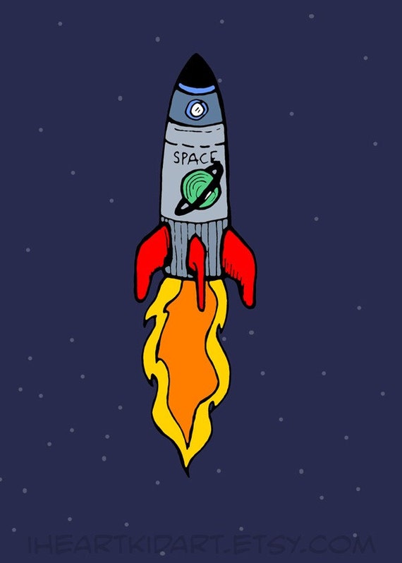 Space Rocket Kid Art Print Etsy