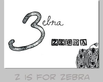 Z is for Zebra Animal ABC Alphabet Kid Art Print