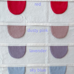 confetti half moon garland : red, dusty pink, lavender, sky blue image 2