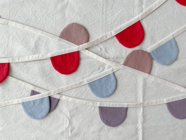 confetti half moon garland : red, dusty pink, lavender, sky blue image 1