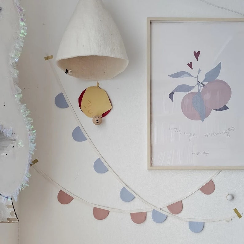 confetti half moon garland : red, dusty pink, lavender, sky blue image 4