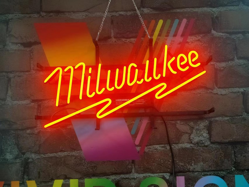 Milwaukee Tools Lightning Bolt Neon Sign: Hand-made Glass, Beer Bar ...