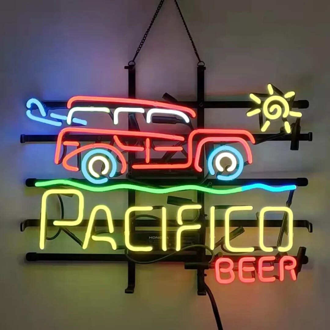 Cerveza Pacifico Neon Sign: Beer Bar Pub Room Decor, Real Glass 20"x16 ...