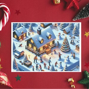 Cartões de Natal, Impressão frente e verso, Cartões comemorativos sazonais, Design de Vila do Papai Noel, Conjunto de papelaria Feliz Natal