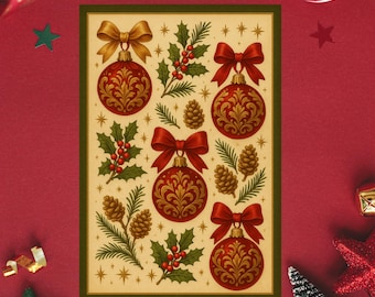 Biglietti d'auguri, stile natalizio vintage di lusso, design con palline di Natale, biglietti di auguri, biglietti di Natale, cancelleria festiva, set da 10 biglietti