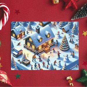 Cartões de Natal, Impressão frente e verso, Cartões comemorativos sazonais, Design de Vila do Papai Noel, Conjunto de papelaria Feliz Natal (sem contorno)