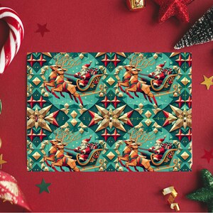 Tarjetas de felicitación, tarjeta navideña de Papá Noel con diseño de lujo, tarjeta festiva, impresión a doble cara, trineo de renos (sin contorno)