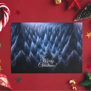 Tarjetas navideñas, tarjetas de felicitación navideñas con temática de bosque navideño, tarjetas navideñas con impresión a doble cara, papelería navideña, tarjetas de notas de temporada.