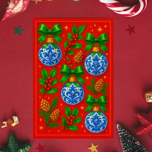Tarjetas de felicitación, diseño de bolas navideñas de lujo en rojo, azul y verde, tarjetas navideñas, juego de 1, 3, 5, 10 o 20 tarjetas.
