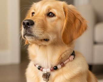 究極のヒーリングクリスタルペット用首輪、スモーキークォーツ不安緩和チャーム、オブシディアン保護犬用ネックレス、安全猫用首輪、保護ペットギフト