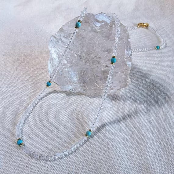 Clear Quartz Beaded Necklace Bracelet and Glasses Chain 3-way 