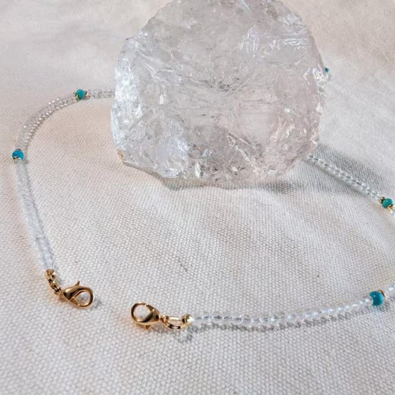 Clear Quartz Beaded Necklace Bracelet and Glasses Chain 3-way 