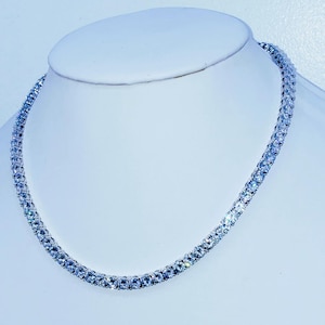 5mm VVS1 Crystal Tennis Chain – White Gold Plated Iced Out Necklace, Unisex Bling Jewelry, Hip Hop Fashion Gift