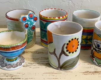 Vintage Set of 6 Hand-Painted Italian Pottery Pieces by Giovanni DeSimone