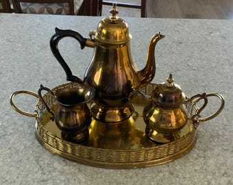Vintage Brass Coffee and Tea Service Set