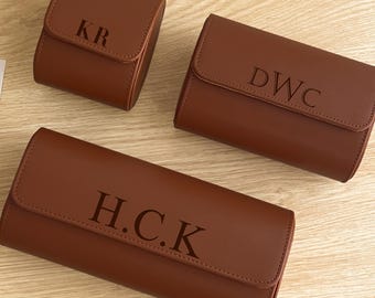 Personalizowane skórzane etui na zegarek/brązowe pudełko na zegarek/pudełko podróżne na zegarek/prezent dla pana młodego/luksusowe skórzane etui na zegarek na rolce na 3 zegarki/prezent dla niego
