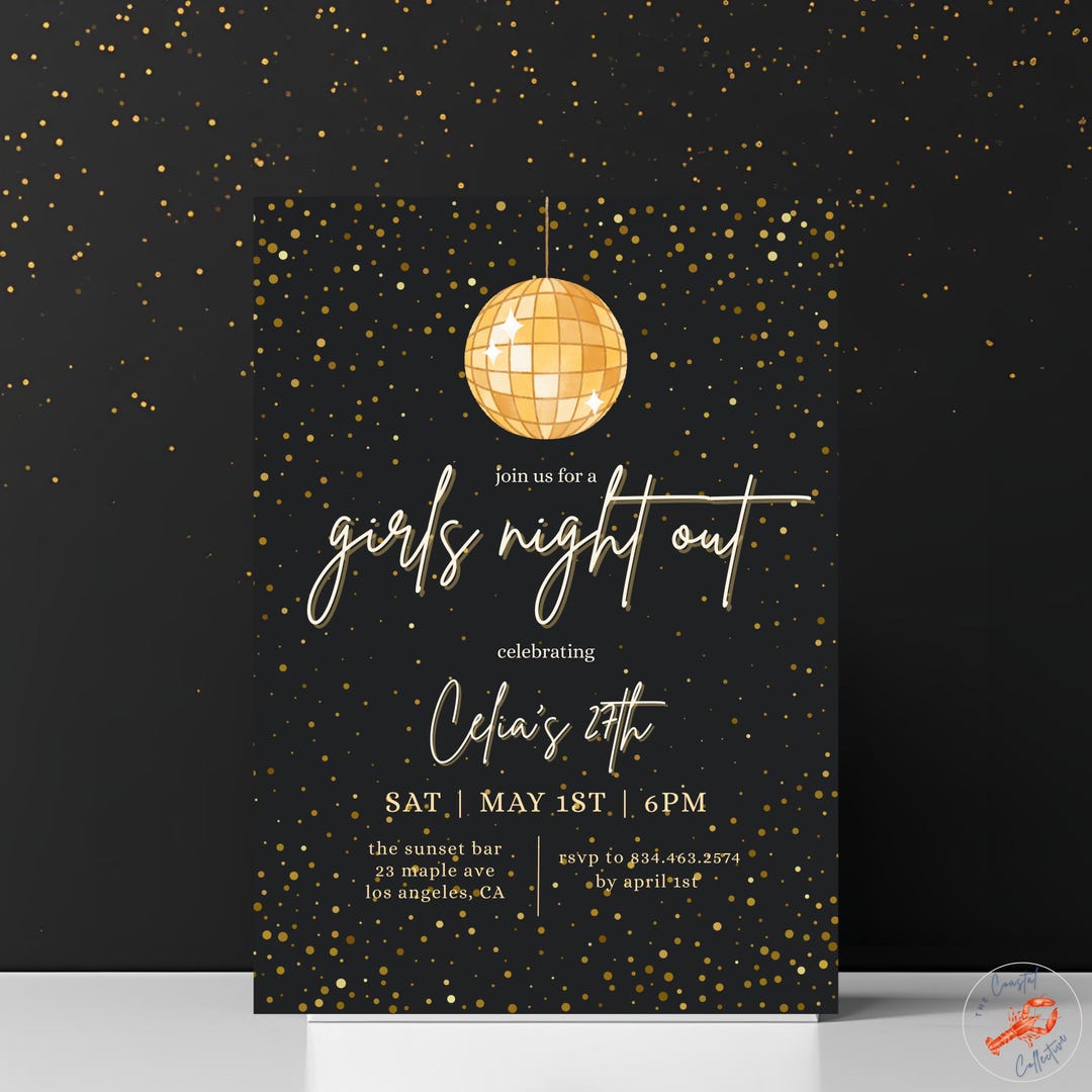 Girls Night Out Gold & Black Invitation Template | Bachelorette ...