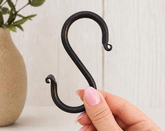 4" Hand Forged S Hook - Heavy Duty Metal Hanging Hook | Rustic Plant Hanger Hook | Blacksmith Forged Utility Hook | Ceiling Hook