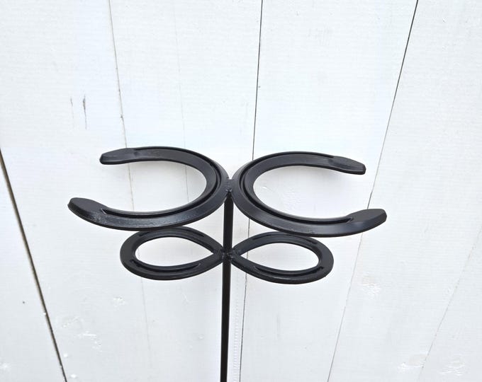 Featured listing image: LARGE Double Horseshoe Drink Holder - Hand-Forged Rustic Steel Yard Stake