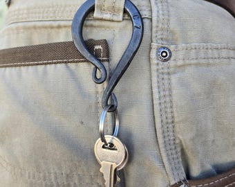 Hand Forged Steel Belt Loop Keychain: Personalized Key Hook