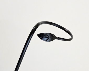 Hand Forged Plant Support Stake: Rustproof Black Steel with Leaf 18" and 24"
