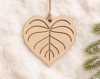 Wood Philodendron Gloriosum Leaf Christmas Ornament – Heart Leaf Plant | Houseplant Gift