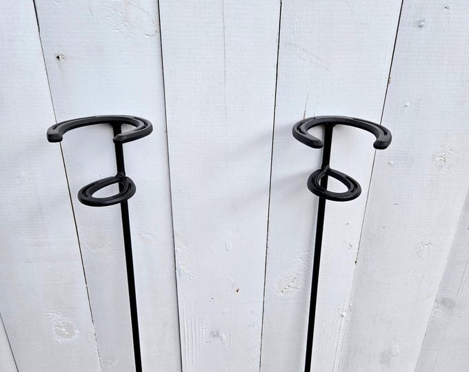 Featured listing image: Horseshoe Drink Holder - Hand-Forged Rustic Steel Yard Stake