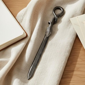 Hand Forged Steel Leaf Letter Opener: Blacksmith Desk Accessory
