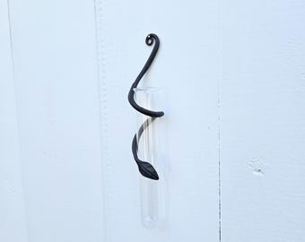 Hand Forged Steel Leaf Propagation Station: Rustic Wall Mount Vase