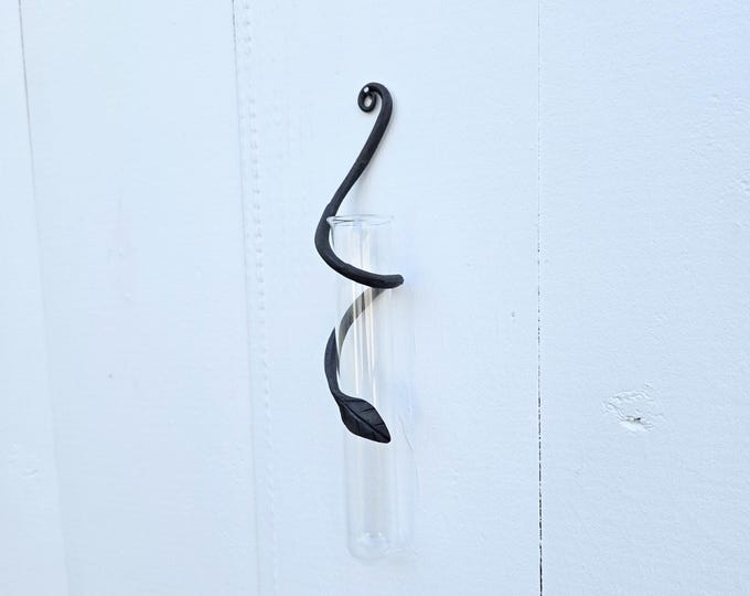 Featured listing image: Hand Forged Steel Leaf Propagation Station: Rustic Wall Mount Vase