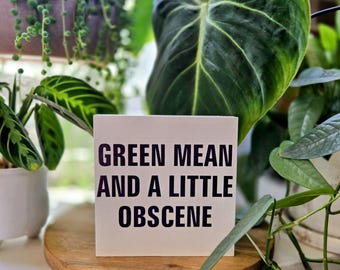 Green Mean and a Little Obscene Plant Sign – 4.5” Painted Wood Block