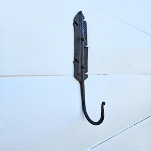 8” Hand-Forged Feather Hook – Rustic Blacksmith Wall Hook