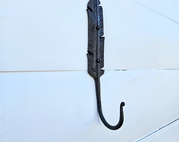 Featured listing image: 8” Hand-Forged Feather Hook – Rustic Blacksmith Wall Hook