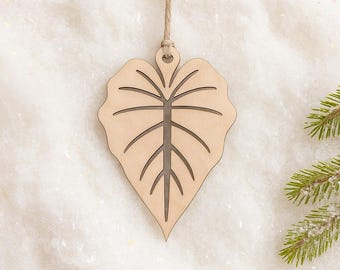 Wood Alocasia Leaf Christmas Ornament – Tropical Plant Ornament | Houseplant Gift