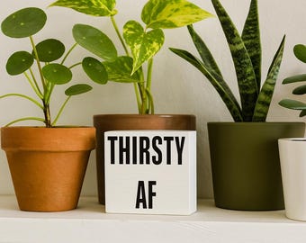Funny Plant Lover Wood Block Sign - Thirsty AF Shelf Decor