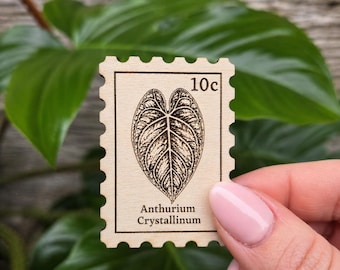 Anthurium Crystallinum Magnet – Wooden Leaf Fridge Decor, Botanical Plant Gift