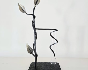 Hand Forged Steel Leaf Propagation Station: Rustic Botanical Decor