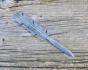 Hand Forged Steel Feather Letter Opener: Rustic Desk Accessory