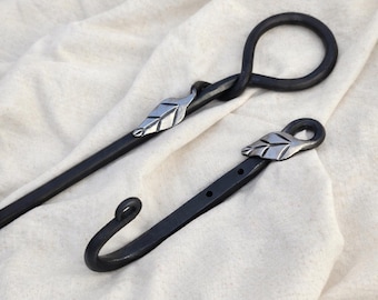 Hand Forged Steel Fire Poker Set: Blackened Finish, Silver Accents